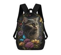 sinyumoney 3D Printed 17inch Floral Cat Portrait with Butterflies Children's School Bags Rucksacks High Capacity Travel Kids School Bag Fashion Book Bags Boy Girl Back Pack