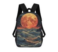 sinyumoney 3D Printed 17inch Full Moon Over Ocean Waves Children's School Bags Rucksacks High Capacity Travel Kids School Bag Fashion Book Bags Boy Girl Back Pack