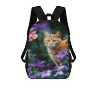 sinyumoney 3D Printed 17inch Ginger Cat in Garden Children's School Bags Rucksacks High Capacity Travel Kids School Bag Fashion Book Bags Boy Girl Back Pack