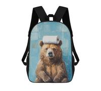 sinyumoney 3D Printed 17inch Grizzly Bear with Toilet Paper Children's School Bags Rucksacks High Capacity Travel Kids School Bag Fashion Book Bags Boy Girl Back Pack