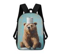 sinyumoney 3D Printed 17inch Grizzly Bear with Toilet Paper Hat Children's School Bags Rucksacks High Capacity Travel Kids School Bag Fashion Book Bags Boy Girl Back Pack