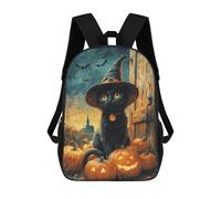 sinyumoney 3D Printed 17inch Halloween Black Cat with Pumpkins Children's School Bags Rucksacks High Capacity Travel Kids School Bag Fashion Book Bags Boy Girl Back Pack