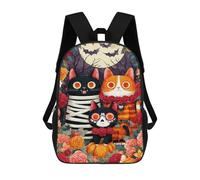 sinyumoney 3D Printed 17inch Halloween Cats with Flowers Children's School Bags Rucksacks High Capacity Travel Kids School Bag Fashion Book Bags Boy Girl Back Pack