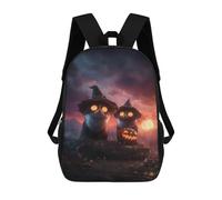 sinyumoney 3D Printed 17inch Halloween Cats with Jack-o'-Lanterns Children's School Bags Rucksacks High Capacity Travel Kids School Bag Fashion Book Bags Boy Girl Back Pack