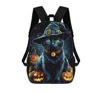 sinyumoney 3D Printed 17inch Halloween Witch Cat Children's School Bags Rucksacks High Capacity Travel Kids School Bag Fashion Book Bags Boy Girl Back Pack