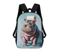 sinyumoney 3D Printed 17inch Hippopotamus with Toilet Paper Roll Children's School Bags Rucksacks High Capacity Travel Kids School Bag Fashion Book Bags Boy Girl Back Pack