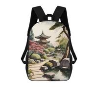 sinyumoney 3D Printed 17inch Japanese Garden Watercolor Children's School Bags Rucksacks High Capacity Travel Kids School Bag Fashion Book Bags Boy Girl Back Pack