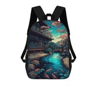 sinyumoney 3D Printed 17inch Japanese Garden with Koi Fish Pond Children's School Bags Rucksacks High Capacity Travel Kids School Bag Fashion Book Bags Boy Girl Back Pack