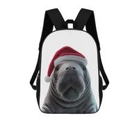 sinyumoney 3D Printed 17inch Kids Backpacks Christmas Manatee with Santa Hat Portrait Children School Bag Travel Rucksacks Fashion Book Bags Large Capacity Backpack