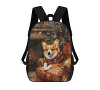 sinyumoney 3D Printed 17inch Kids Backpacks Corgi Christmas Portrait Cozy Holiday Dog Print Children School Bag Travel Rucksacks Fashion Book Bags Large Capacity Backpack