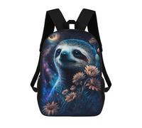 sinyumoney 3D Printed 17inch Kids Backpacks Galactic Sloth with Flowers -1 Children School Bag Travel Rucksacks Fashion Book Bags Large Capacity Backpack