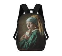 sinyumoney 3D Printed 17inch Kids Backpacks Girl with Pearl Earring Holding Hamster Children School Bag Travel Rucksacks Fashion Book Bags Large Capacity Backpack