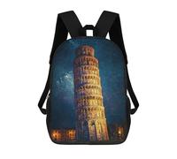 sinyumoney 3D Printed 17inch Kids Backpacks Leaning Tower of Pisa Night View Children School Bag Travel Rucksacks Fashion Book Bags Large Capacity Backpack