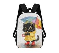sinyumoney 3D Printed 17inch Kids Backpacks Rainy Day Kitten with Umbrella-2 Children School Bag Travel Rucksacks Fashion Book Bags Large Capacity Backpack