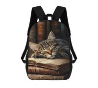 sinyumoney 3D Printed 17inch Kids Backpacks Sleepy Kitten on Books -1 Children School Bag Travel Rucksacks Fashion Book Bags Large Capacity Backpack