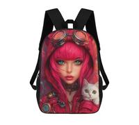 sinyumoney 3D Printed 17inch Kids Backpacks Steampunk Cat Hoodie with Goggles-1 Children School Bag Travel Rucksacks Fashion Book Bags Large Capacity Backpack