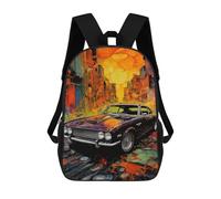sinyumoney 3D Printed 17inch Kids Backpacks Vibrant Cityscape with Classic Car -1 Children School Bag Travel Rucksacks Fashion Book Bags Large Capacity Backpack