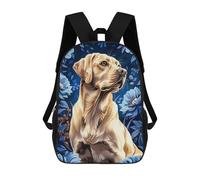 sinyumoney 3D Printed 17inch Labrador with Blue Floral Background Children's School Bags Rucksacks High Capacity Travel Kids School Bag Fashion Book Bags Boy Girl Back Pack