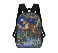 sinyumoney 3D Printed 17inch Leopard in Moonlit Tree Children's School Bags Rucksacks High Capacity Travel Kids School Bag Fashion Book Bags Boy Girl Back Pack