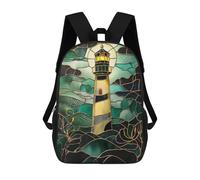 sinyumoney 3D Printed 17inch Lighthouse Stained Glass Children's School Bags Rucksacks High Capacity Travel Kids School Bag Fashion Book Bags Boy Girl Back Pack
