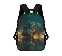 sinyumoney 3D Printed 17inch Magical Hippo in Water Children's School Bags Rucksacks High Capacity Travel Kids School Bag Fashion Book Bags Boy Girl Back Pack