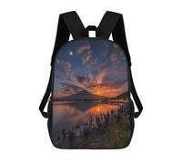 sinyumoney 3D Printed 17inch Mount Fuji Sunset with Moon Children's School Bags Rucksacks High Capacity Travel Kids School Bag Fashion Book Bags Boy Girl Back Pack