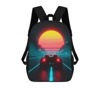 sinyumoney 3D Printed 17inch Neon Sunset Drive -1 Children's School Bags Rucksacks High Capacity Travel Kids School Bag Fashion Book Bags Boy Girl Back Pack