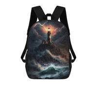 sinyumoney 3D Printed 17inch Outdoor Casual Daypack Cute Travel Kids School Backpack A Lighthouse in A Storm V5 Fashion Casual Children Bags for Boys Elementary School
