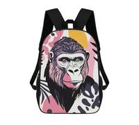 sinyumoney 3D Printed 17inch Outdoor Casual Daypack Cute Travel Kids School Backpack Abstract Gorilla Portrait Fashion Casual Children Bags for Boys Elementary School