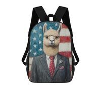 sinyumoney 3D Printed 17inch Outdoor Casual Daypack Cute Travel Kids School Backpack Alpaca in Suit with American Flag-1 Fashion Casual Children Bags for Boys Elementary School