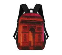 sinyumoney 3D Printed 17inch Outdoor Casual Daypack Cute Travel Kids School Backpack Arc De Triomphe Abstract Red Fashion Casual Children Bags for Boys Elementary School