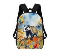 sinyumoney 3D Printed 17inch Outdoor Casual Daypack Cute Travel Kids School Backpack Badger in Autumn Woods Fashion Casual Children Bags for Boys Elementary School