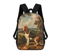 sinyumoney 3D Printed 17inch Outdoor Casual Daypack Cute Travel Kids School Backpack Basset Hound Vintage Oil Fashion Casual Children Bags for Boys Elementary School