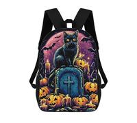 sinyumoney 3D Printed 17inch Outdoor Casual Daypack Cute Travel Kids School Backpack Black Cat Halloween Fashion Casual Children Bags for Boys Elementary School