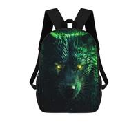 sinyumoney 3D Printed 17inch Outdoor Casual Daypack Cute Travel Kids School Backpack Black Wolf with Green Aura Fashion Casual Children Bags for Boys Elementary School