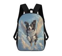 sinyumoney 3D Printed 17inch Outdoor Casual Daypack Cute Travel Kids School Backpack Border Collie Angel Pet Memorial Art Dog with Wings Fashion Casual Children Bags for Boys Elementary School