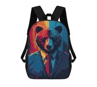 sinyumoney 3D Printed 17inch Outdoor Casual Daypack Cute Travel Kids School Backpack Business Bear in Suit Fashion Casual Children Bags for Boys Elementary School