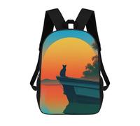 sinyumoney 3D Printed 17inch Outdoor Casual Daypack Cute Travel Kids School Backpack Cat on A Boat at Sunset Fashion Casual Children Bags for Boys Elementary School