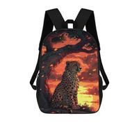 sinyumoney 3D Printed 17inch Outdoor Casual Daypack Cute Travel Kids School Backpack Cheetah Sunset Fashion Casual Children Bags for Boys Elementary School