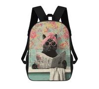 sinyumoney 3D Printed 17inch Outdoor Casual Daypack Cute Travel Kids School Backpack Chill Cat in Sunglasses Reading Newspaper Fashion Casual Children Bags for Boys Elementary School