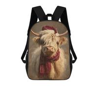sinyumoney 3D Printed 17inch Outdoor Casual Daypack Cute Travel Kids School Backpack Christmas Highland Cow Art Print-1 Fashion Casual Children Bags for Boys Elementary School