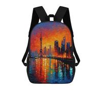sinyumoney 3D Printed 17inch Outdoor Casual Daypack Cute Travel Kids School Backpack Cityscape Sunset Reflections -1 Fashion Casual Children Bags for Boys Elementary School