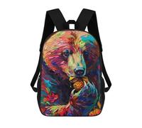 sinyumoney 3D Printed 17inch Outdoor Casual Daypack Cute Travel Kids School Backpack Colorful Abstract Bear Painting Fashion Casual Children Bags for Boys Elementary School