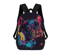sinyumoney 3D Printed 17inch Outdoor Casual Daypack Cute Travel Kids School Backpack Colorful Bulldog Headphones Art Print Fashion Casual Children Bags for Boys Elementary School
