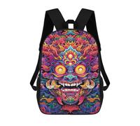 sinyumoney 3D Printed 17inch Outdoor Casual Daypack Cute Travel Kids School Backpack Colorful Demon Mask Art Print Fashion Casual Children Bags for Boys Elementary School