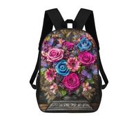 sinyumoney 3D Printed 17inch Outdoor Casual Daypack Cute Travel Kids School Backpack Colorful Floral Arrangement Fashion Casual Children Bags for Boys Elementary School