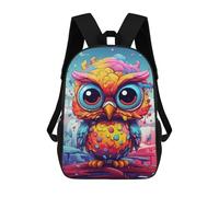 sinyumoney 3D Printed 17inch Outdoor Casual Daypack Cute Travel Kids School Backpack Colorful Owl Art Print-4 Fashion Casual Children Bags for Boys Elementary School
