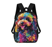 sinyumoney 3D Printed 17inch Outdoor Casual Daypack Cute Travel Kids School Backpack Colorful Poodle Art Print-4 Fashion Casual Children Bags for Boys Elementary School