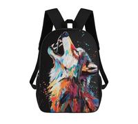 sinyumoney 3D Printed 17inch Outdoor Casual Daypack Cute Travel Kids School Backpack Colorful Wolf Howl Fashion Casual Children Bags for Boys Elementary School