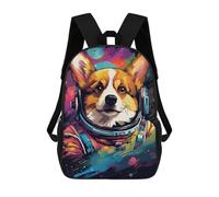 sinyumoney 3D Printed 17inch Outdoor Casual Daypack Cute Travel Kids School Backpack Corgi Astronaut Space Art Fashion Casual Children Bags for Boys Elementary School